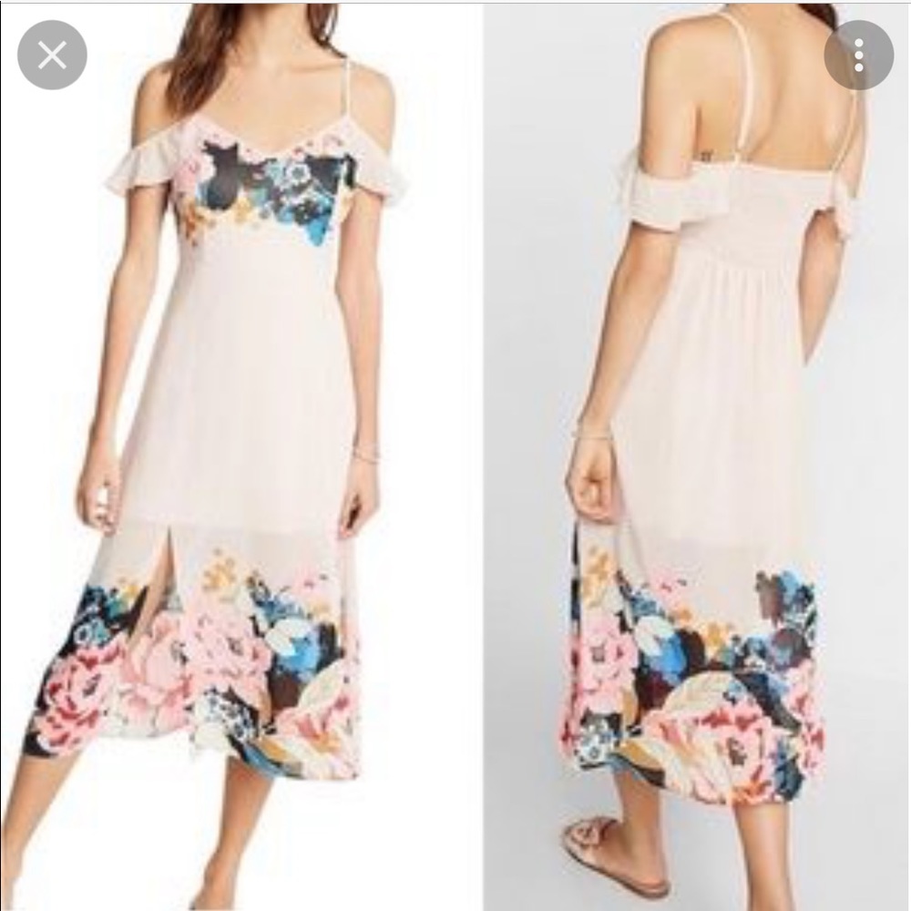 Express Floral Trim Cold Shoulder Midi Dress